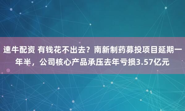 速牛配资 有钱花不出去？南新制药募投项目延期一年半，公司核心产品承压去年亏损3.57亿元