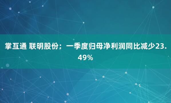 掌互通 联明股份：一季度归母净利润同比减少23.49%