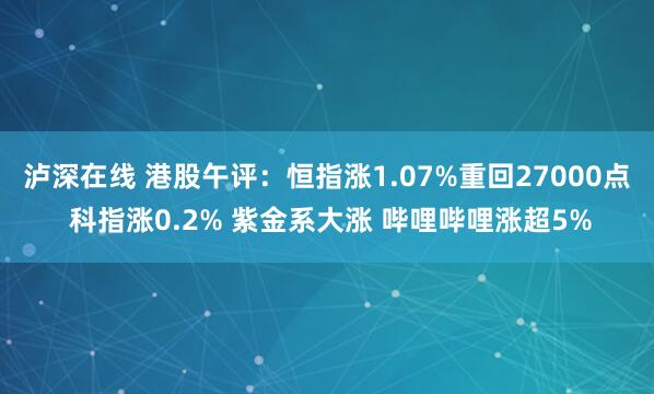 泸深在线 港股午评：恒指涨1.07%重回27000点 科指涨0.2% 紫金系大涨 哔哩哔哩涨超5%
